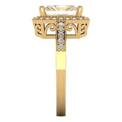 2.78 cttw Natural Morganite Hidden Halo Engagement Ring - Solid Gold (Emerald Cut,8.5x6.5mm)