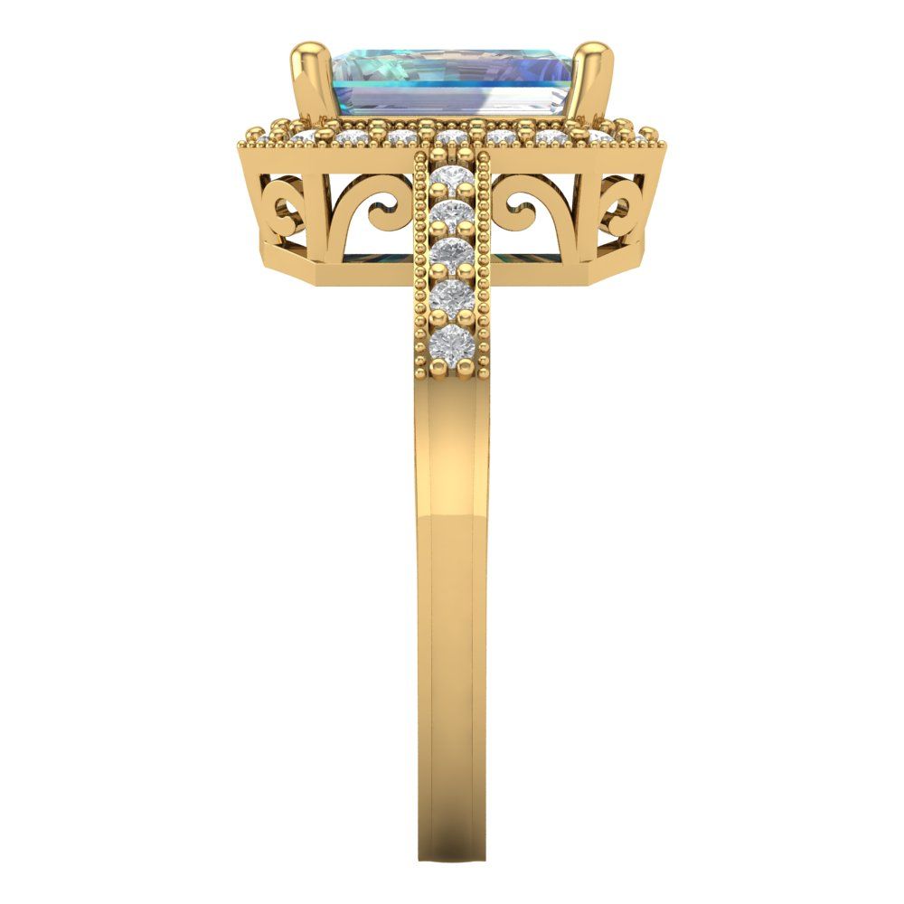 2.78 cttw Blue Moissanite Hidden Halo Engagement Ring - Solid Gold (Emerald Cut,8.5x6.5mm)