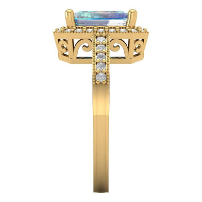 2.78 cttw Blue Moissanite Hidden Halo Engagement Ring - Solid Gold (Emerald Cut,8.5x6.5mm)