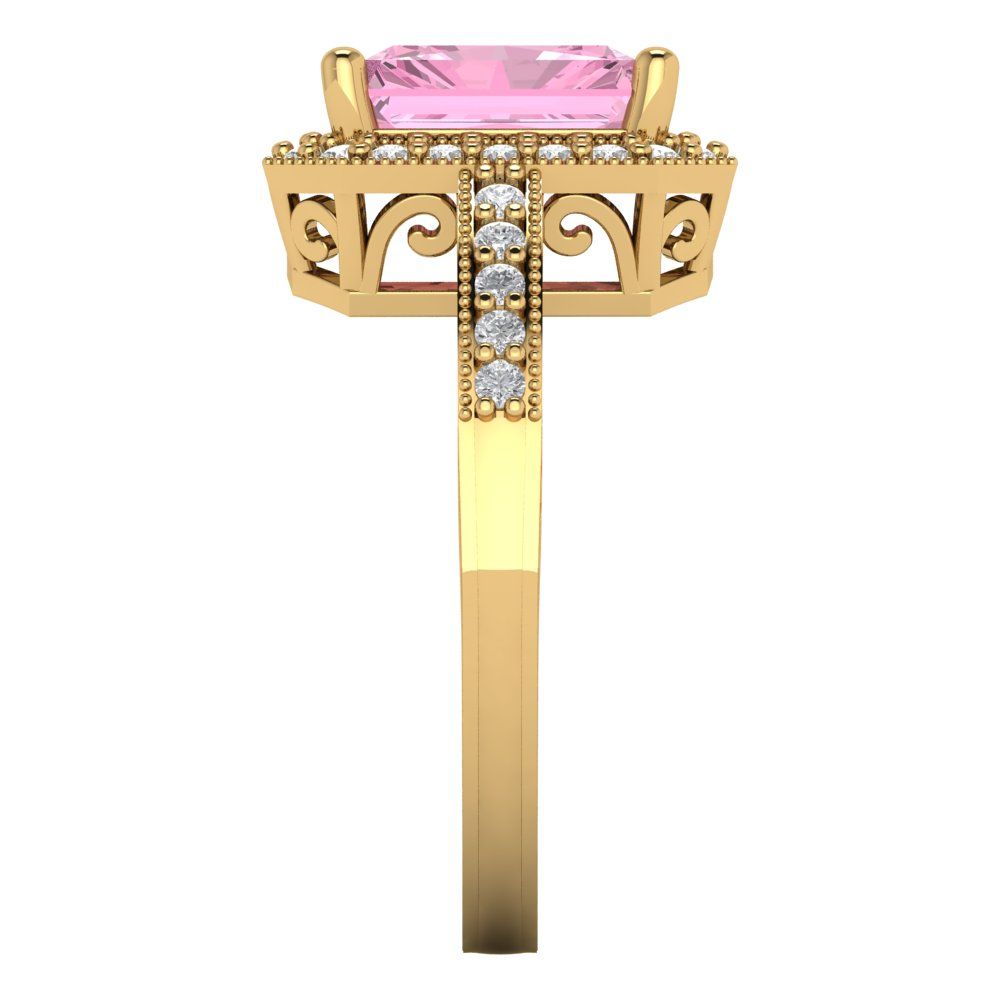 2.78 cttw Zirconia Simulated Pink Diamond Hidden Halo Engagement Ring - Solid Gold (VVS1, Emerald Cut,8.5x6.5mm)