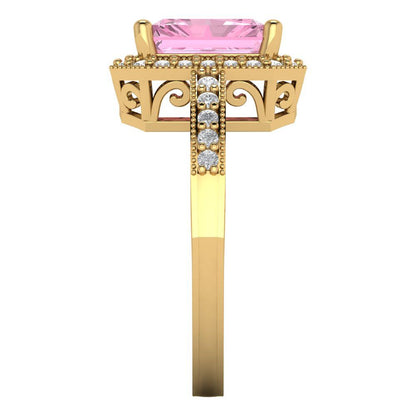 2.78 cttw Zirconia Simulated Pink Diamond Hidden Halo Engagement Ring - Solid Gold (VVS1, Emerald Cut,8.5x6.5mm)
