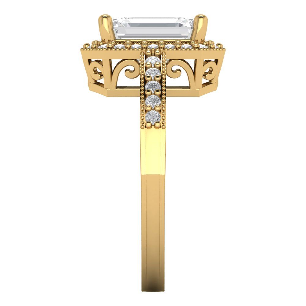 2.78 cttw Zirconia Simulated Diamond Hidden Halo Engagement Ring - Solid Gold (VVS1, Emerald Cut,8.5x6.5mm)