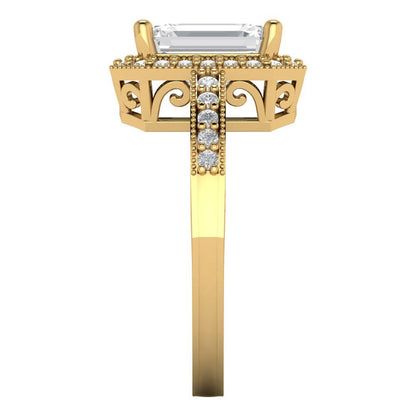 2.78 cttw Certified Moissanite Hidden Halo Engagement Ring - Solid Gold (VVS1, D-F,Emerald Cut,8.5x6.5mm)