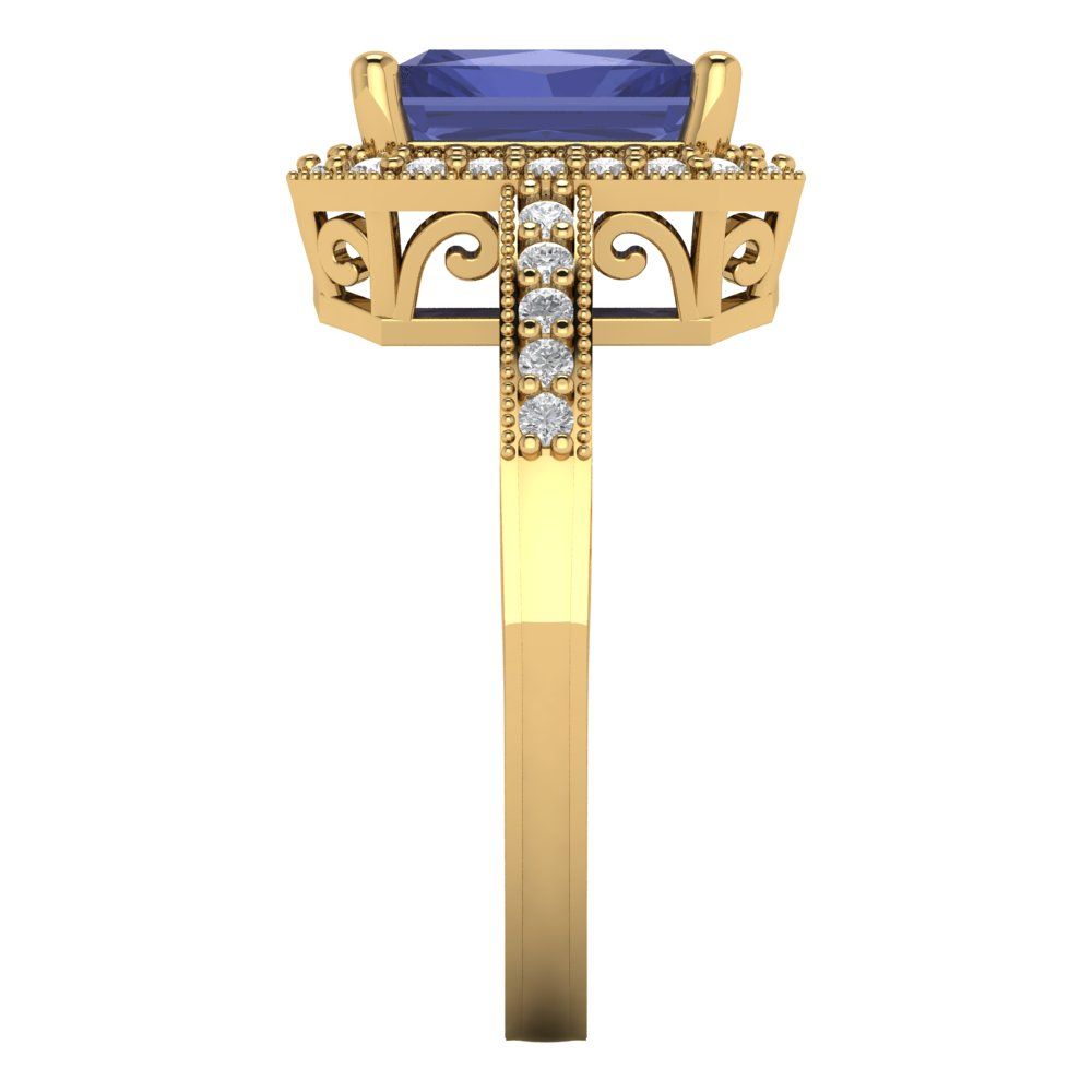 2.78 cttw Simulated Tanzanite Hidden Halo Engagement Ring - Solid Gold (Emerald Cut,8.5x6.5mm)