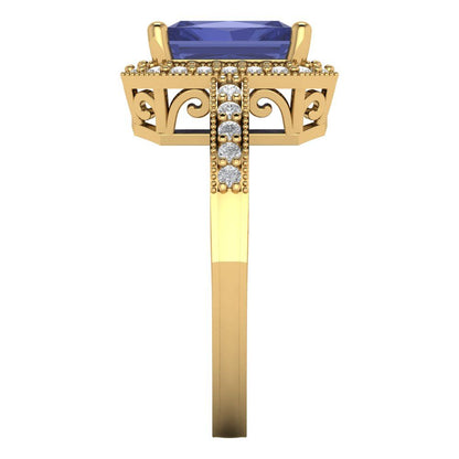 2.78 cttw Simulated Tanzanite Hidden Halo Engagement Ring - Solid Gold (Emerald Cut,8.5x6.5mm)