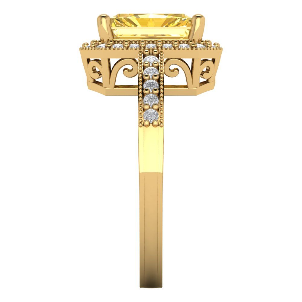 2.78 cttw Natural Citrine Hidden Halo Engagement Ring - Solid Gold (Emerald Cut,8.5x6.5mm)