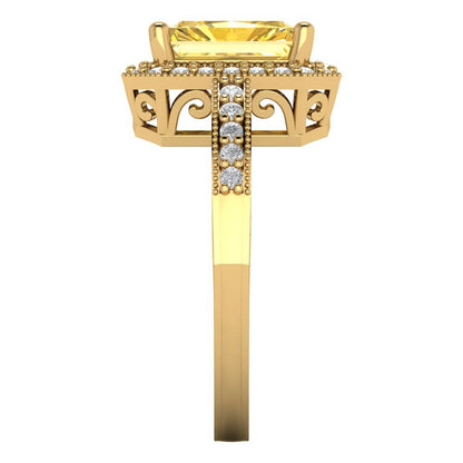 2.78 cttw Natural Citrine Hidden Halo Engagement Ring - Solid Gold (Emerald Cut,8.5x6.5mm)