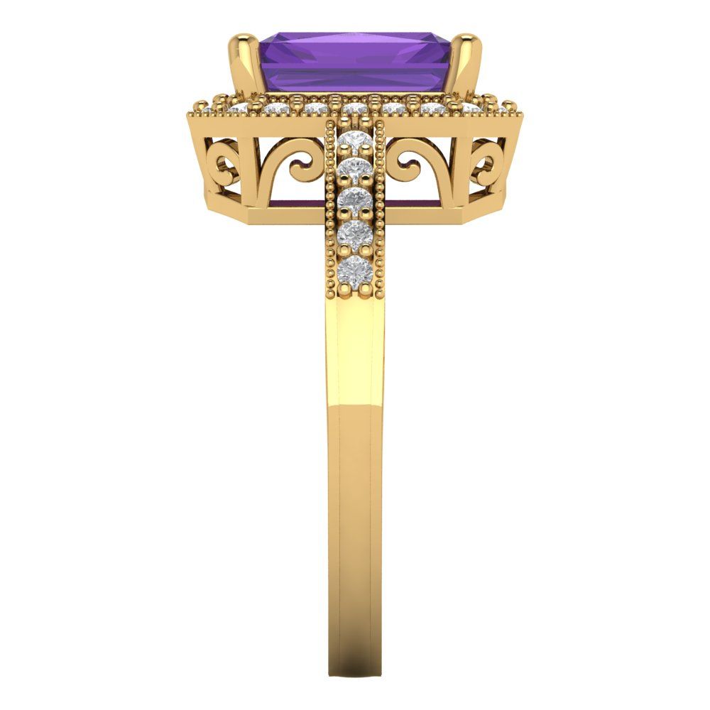 2.78 cttw Natural Amethyst Hidden Halo Engagement Ring - Solid Gold (Emerald Cut,8.5x6.5mm)