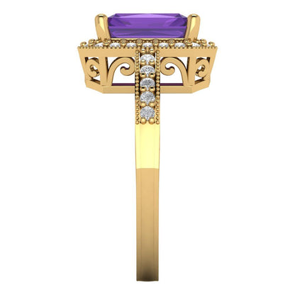 2.78 cttw Natural Amethyst Hidden Halo Engagement Ring - Solid Gold (Emerald Cut,8.5x6.5mm)