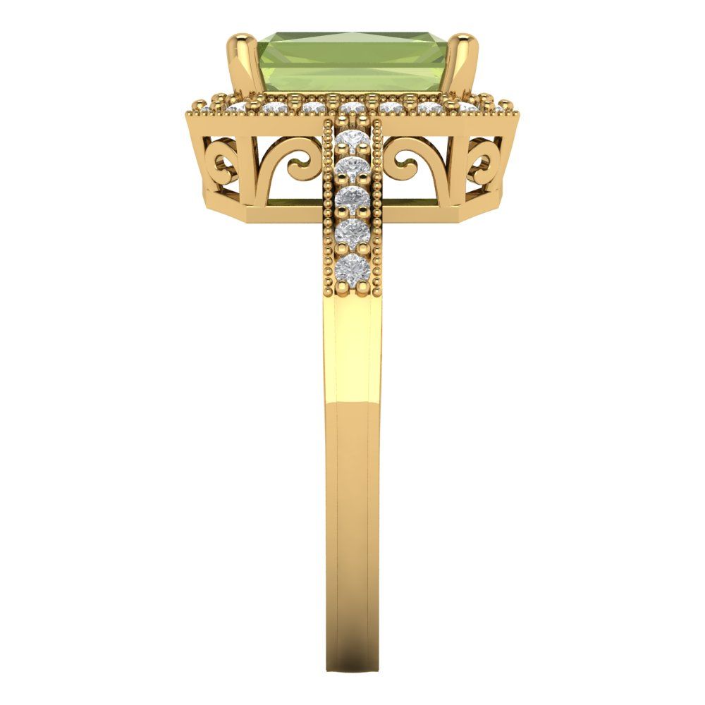 2.78 cttw Natural Peridot Hidden Halo Engagement Ring - Solid Gold (Emerald Cut,8.5x6.5mm)