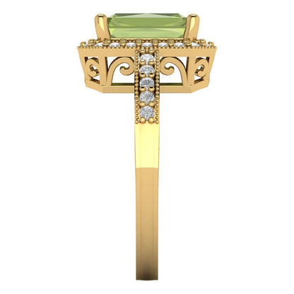 2.78 cttw Natural Peridot Hidden Halo Engagement Ring - Solid Gold (Emerald Cut,8.5x6.5mm)