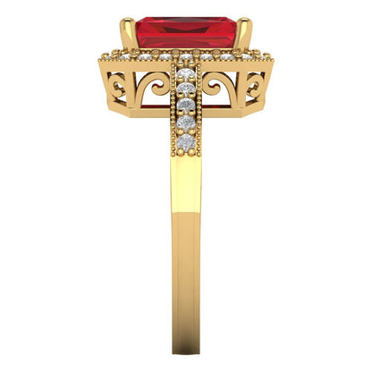 2.78 cttw Simulated Ruby Hidden Halo Engagement Ring - Solid Gold (Emerald Cut,8.5x6.5mm)