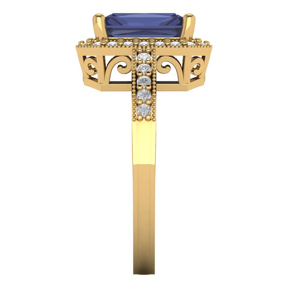 2.78 cttw Simulated Blue Sapphire Hidden Halo Engagement Ring - Solid Gold (Emerald Cut,8.5x6.5mm)