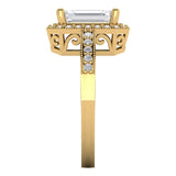 2.9 ct Brilliant Emerald Cut Natural Diamond Stone Clarity SI1-2 Color I-J Yellow Gold Halo Solitaire with Accents Ring