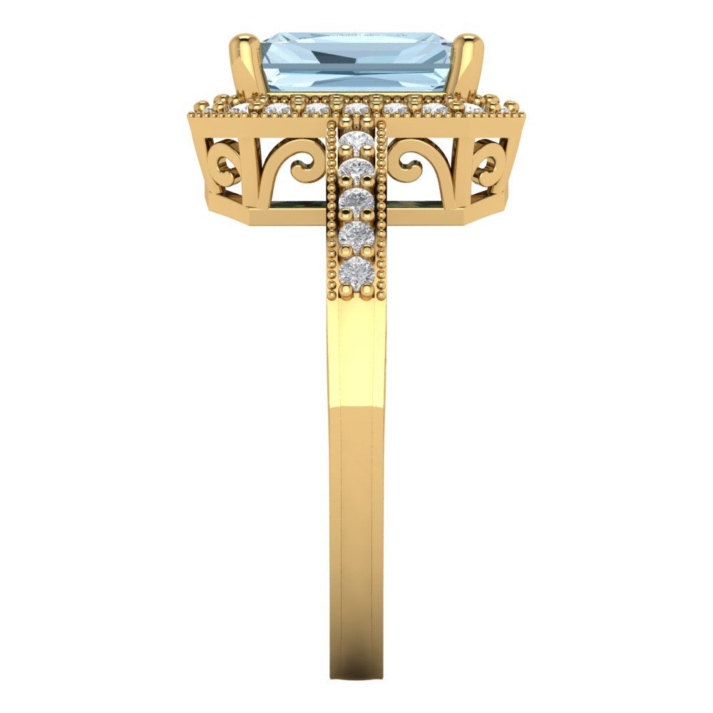 2.78 cttw Natural Swiss Blue Topaz Hidden Halo Engagement Ring - Solid Gold (Emerald Cut,8.5x6.5mm)