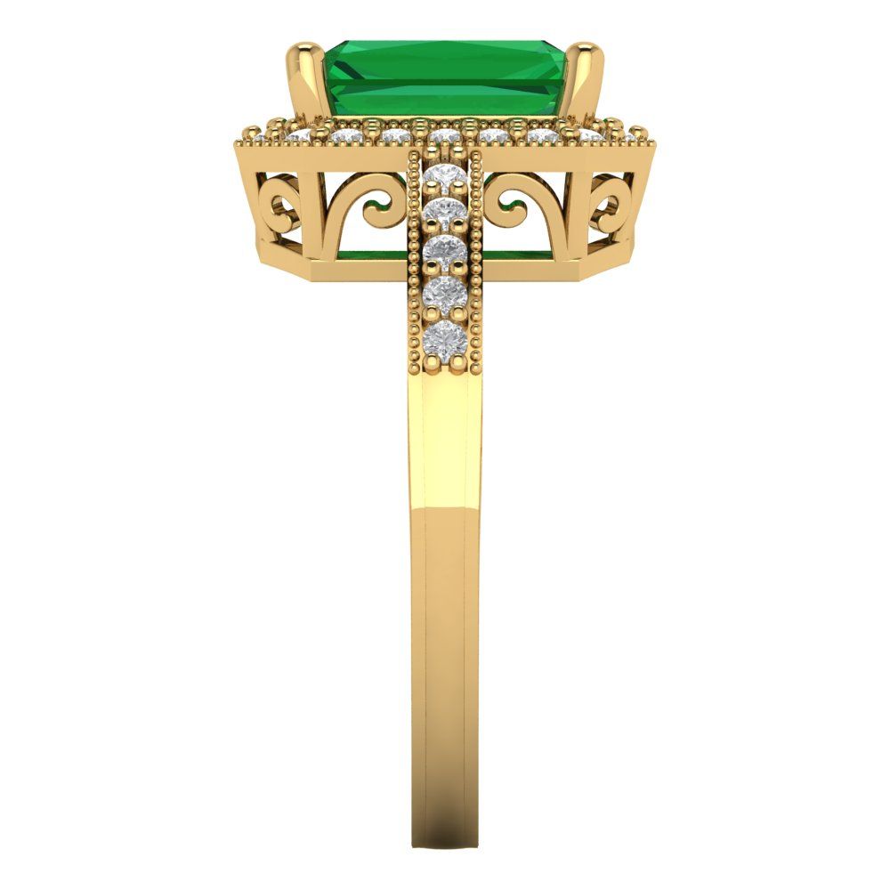 2.78 cttw Simulated Emerald Hidden Halo Engagement Ring - Solid Gold (Emerald Cut,8.5x6.5mm)