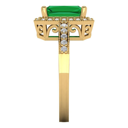 2.78 cttw Simulated Emerald Hidden Halo Engagement Ring - Solid Gold (Emerald Cut,8.5x6.5mm)