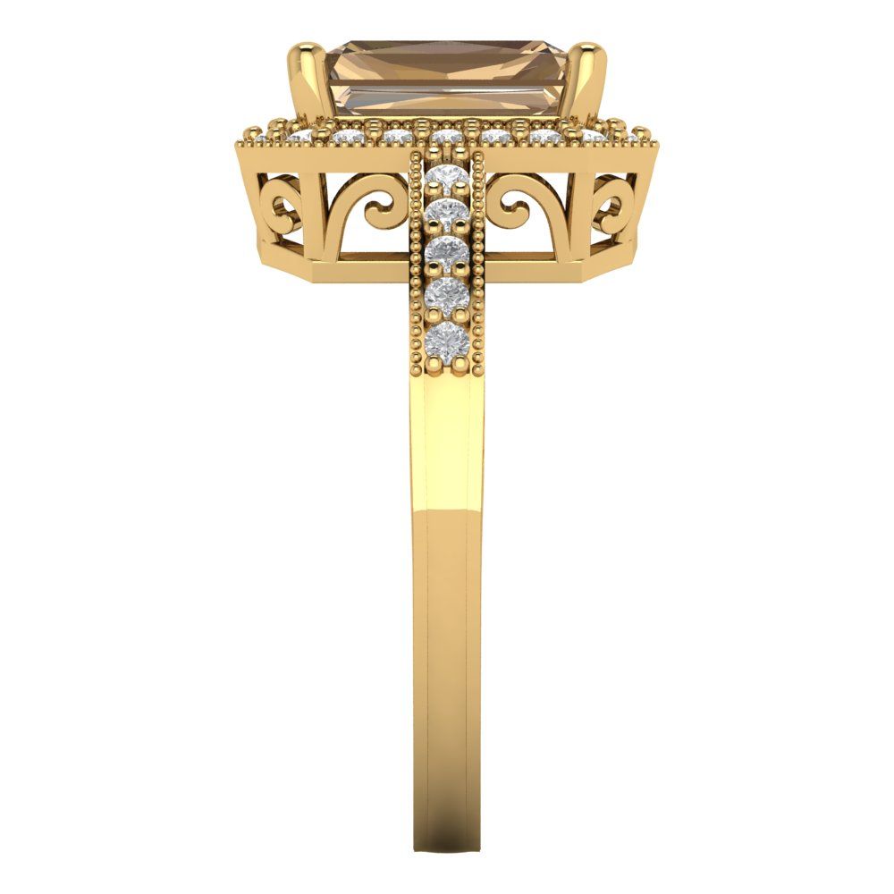 2.78 cttw Zirconia Simulated Champagne Diamond Hidden Halo Engagement Ring - Solid Gold (VVS1, Emerald Cut,8.5x6.5mm)