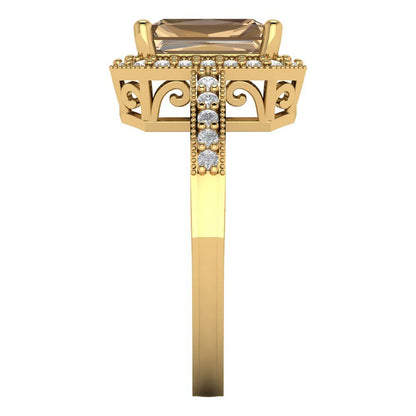 2.78 cttw Zirconia Simulated Champagne Diamond Hidden Halo Engagement Ring - Solid Gold (VVS1, Emerald Cut,8.5x6.5mm)