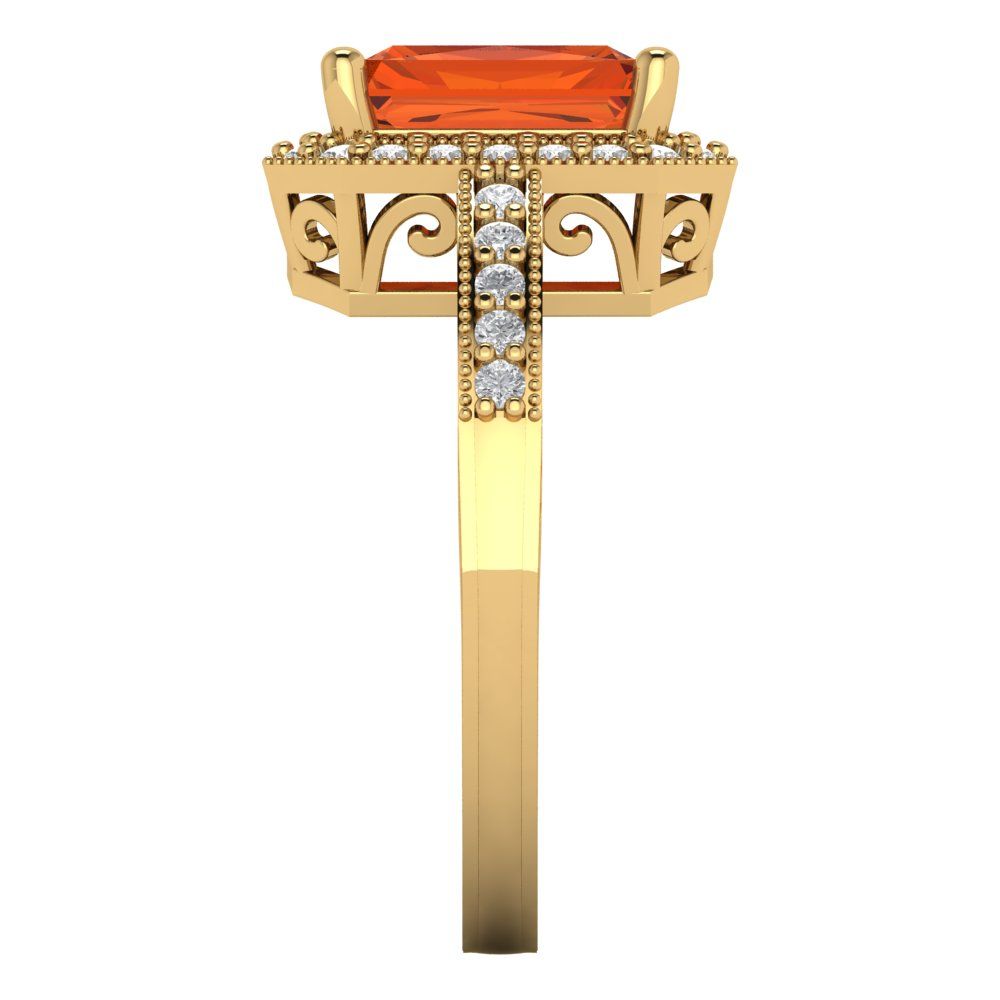 2.78 cttw Zirconia Simulated Red Diamond Hidden Halo Engagement Ring - Solid Gold (VVS1, Emerald Cut,8.5x6.5mm)