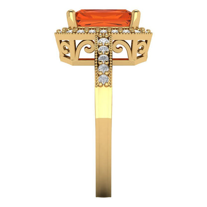 2.78 cttw Zirconia Simulated Red Diamond Hidden Halo Engagement Ring - Solid Gold (VVS1, Emerald Cut,8.5x6.5mm)