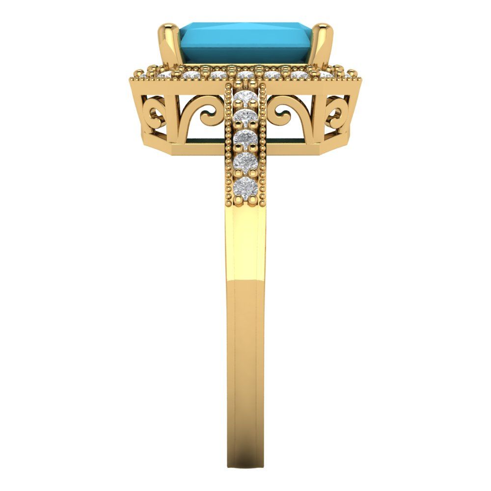 2.78 cttw Simulated Turquoise Hidden Halo Engagement Ring - Solid Yellow Gold (VVS1, Emerald Cut,8.5x6.5mm)