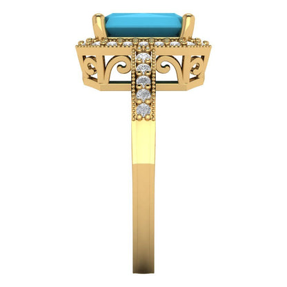 2.78 cttw Simulated Turquoise Hidden Halo Engagement Ring - Solid Yellow Gold (VVS1, Emerald Cut,8.5x6.5mm)