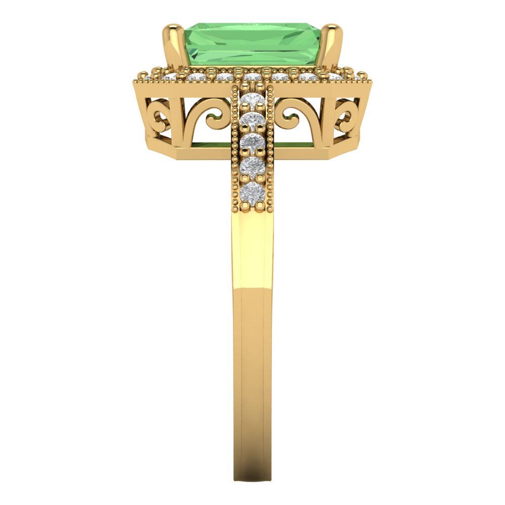 2.78 cttw Zirconia Simulated Green Diamond Hidden Halo Engagement Ring - Solid Gold (VVS1, Emerald Cut,8.5x6.5mm)
