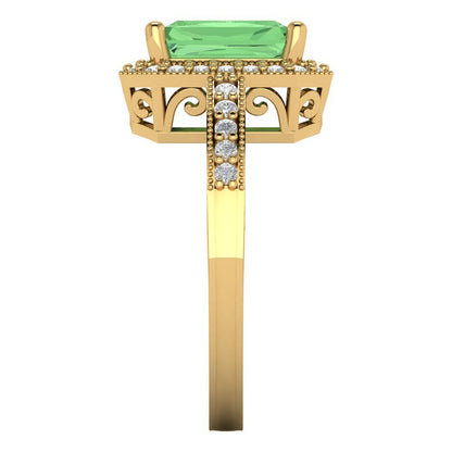 2.78 cttw Zirconia Simulated Green Diamond Hidden Halo Engagement Ring - Solid Gold (VVS1, Emerald Cut,8.5x6.5mm)