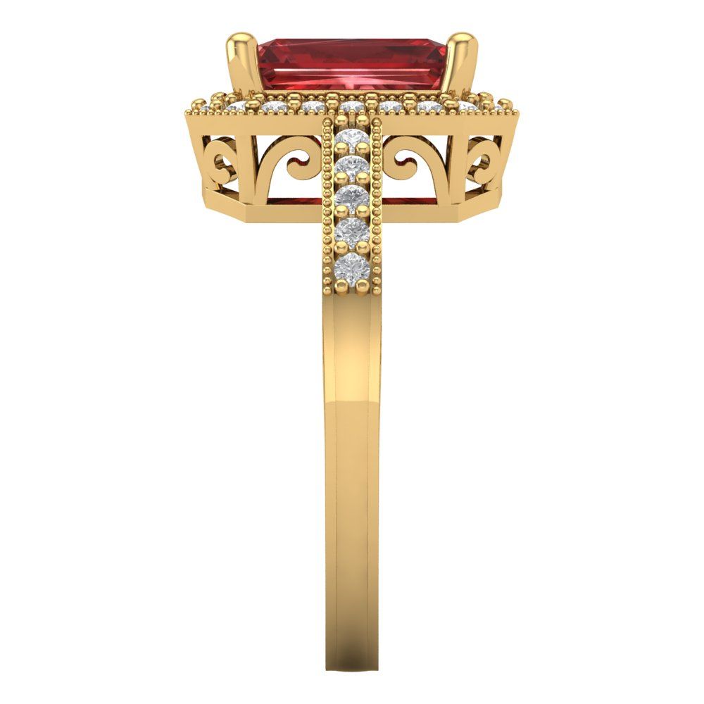 2.78 cttw Natural Garnet Hidden Halo Engagement Ring - Solid Gold (Emerald Cut,8.5x6.5mm)
