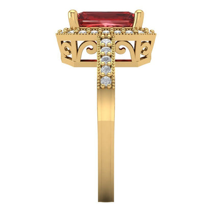 2.78 cttw Natural Garnet Hidden Halo Engagement Ring - Solid Gold (Emerald Cut,8.5x6.5mm)