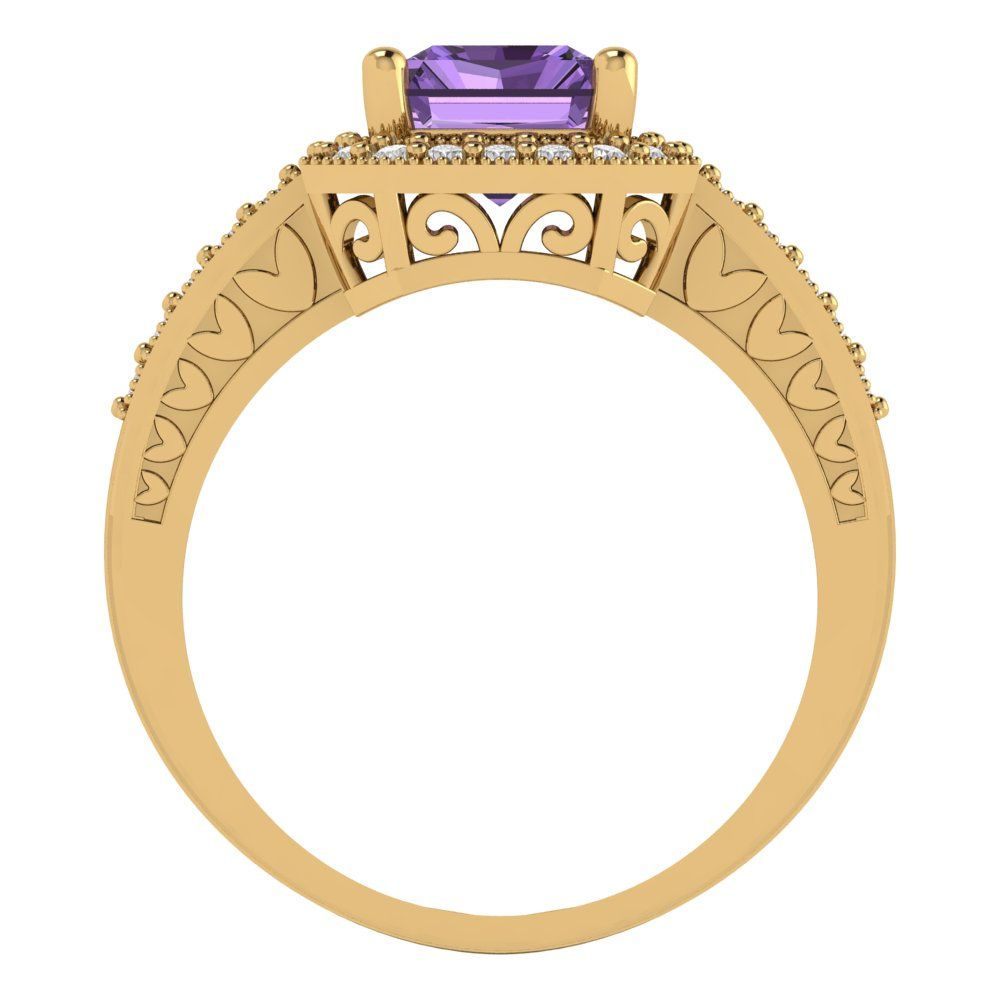 2.78 cttw Simulated Alexandrite Hidden Halo Engagement Ring - Solid Gold (Emerald Cut,8.5x6.5mm)