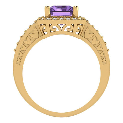 2.78 cttw Simulated Alexandrite Hidden Halo Engagement Ring - Solid Gold (Emerald Cut,8.5x6.5mm)