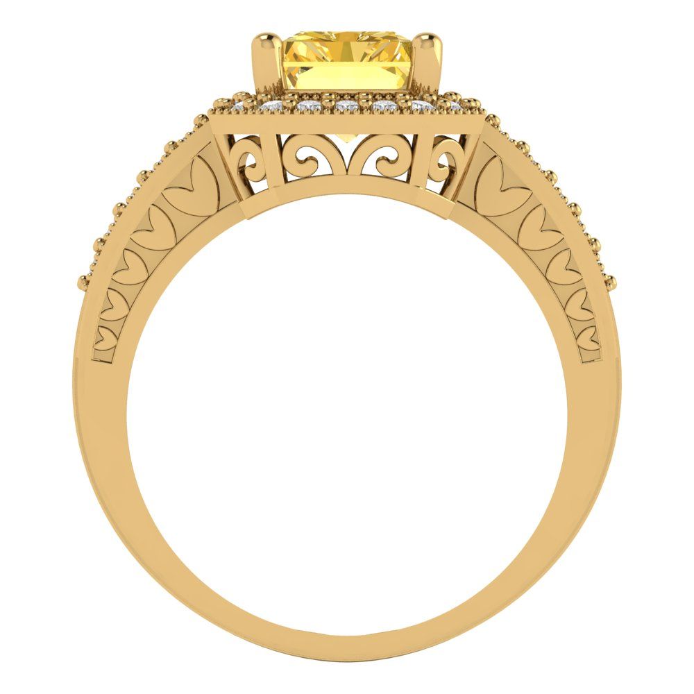 2.78 cttw Zirconia Simulated Yellow Diamond Hidden Halo Engagement Ring - Solid Gold (VVS1, Emerald Cut,8.5x6.5mm)