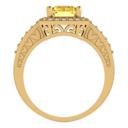 2.78 cttw Zirconia Simulated Yellow Diamond Hidden Halo Engagement Ring - Solid Gold (VVS1, Emerald Cut,8.5x6.5mm)