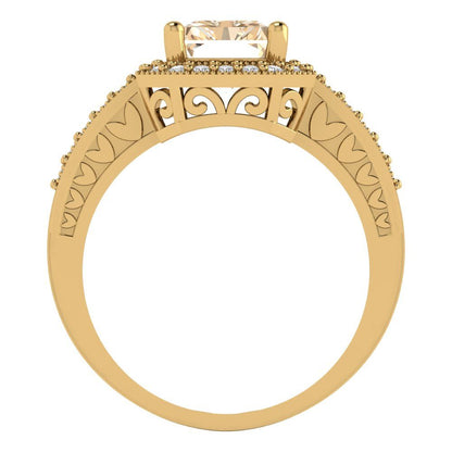 2.78 cttw Natural Morganite Hidden Halo Engagement Ring - Solid Gold (Emerald Cut,8.5x6.5mm)