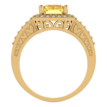 2.78 cttw Natural Citrine Hidden Halo Engagement Ring - Solid Gold (Emerald Cut,8.5x6.5mm)