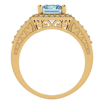 2.78 cttw Natural Sky Blue Topaz Hidden Halo Engagement Ring - Solid Gold (Emerald Cut,8.5x6.5mm)