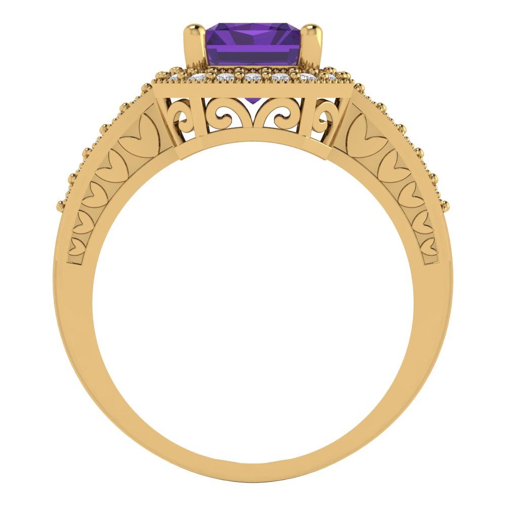 2.78 cttw Natural Amethyst Hidden Halo Engagement Ring - Solid Gold (Emerald Cut,8.5x6.5mm)