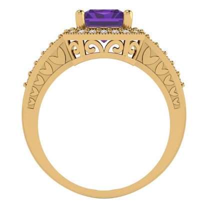 2.78 cttw Natural Amethyst Hidden Halo Engagement Ring - Solid Gold (Emerald Cut,8.5x6.5mm)