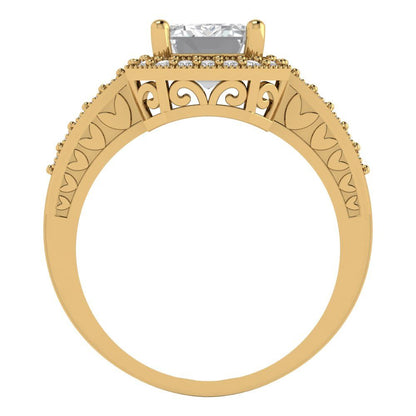 2.78 cttw White Sapphire Hidden Halo Engagement Ring - Solid Gold (Emerald Cut,8.5x6.5mm)