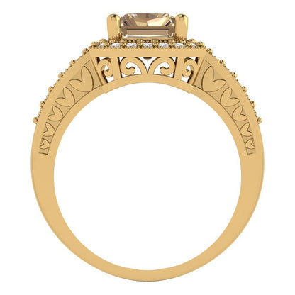 2.78 cttw Yellow Moissanite Hidden Halo Engagement Ring - Solid Gold (Emerald Cut,8.5x6.5mm)