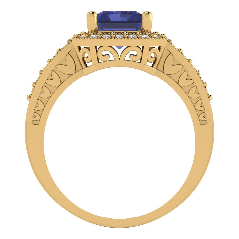2.78 cttw Simulated Tanzanite Hidden Halo Engagement Ring - Solid Gold (Emerald Cut,8.5x6.5mm)
