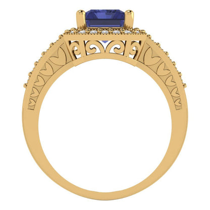2.78 cttw Simulated Tanzanite Hidden Halo Engagement Ring - Solid Gold (Emerald Cut,8.5x6.5mm)
