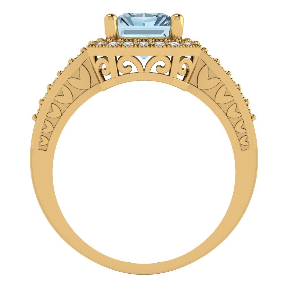 2.78 cttw Natural Aquamarine Hidden Halo Engagement Ring - Solid Gold (Emerald Cut,8.5x6.5mm)