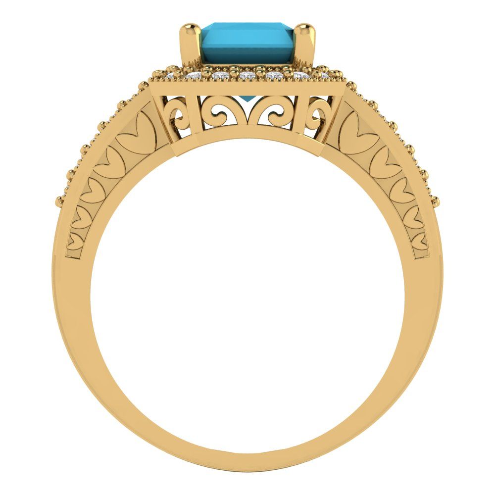 2.78 cttw Simulated Turquoise Hidden Halo Engagement Ring - Solid Yellow Gold (VVS1, Emerald Cut,8.5x6.5mm)