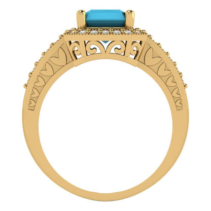 2.78 cttw Simulated Turquoise Hidden Halo Engagement Ring - Solid Yellow Gold (VVS1, Emerald Cut,8.5x6.5mm)