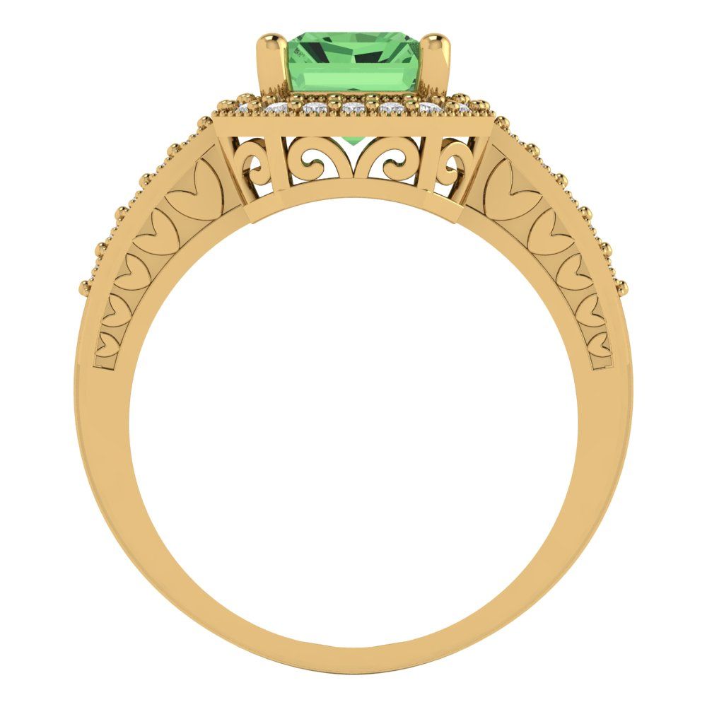 2.78 cttw Zirconia Simulated Green Diamond Hidden Halo Engagement Ring - Solid Gold (VVS1, Emerald Cut,8.5x6.5mm)
