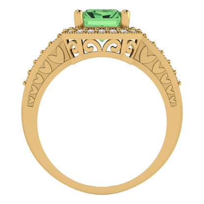 2.78 cttw Zirconia Simulated Green Diamond Hidden Halo Engagement Ring - Solid Gold (VVS1, Emerald Cut,8.5x6.5mm)