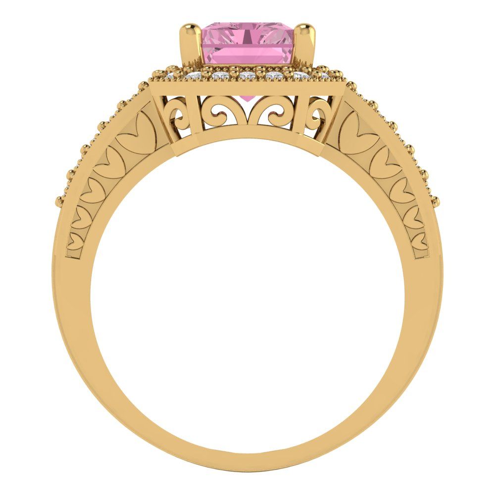 2.78 cttw Zirconia Simulated Pink Diamond Hidden Halo Engagement Ring - Solid Gold (VVS1, Emerald Cut,8.5x6.5mm)